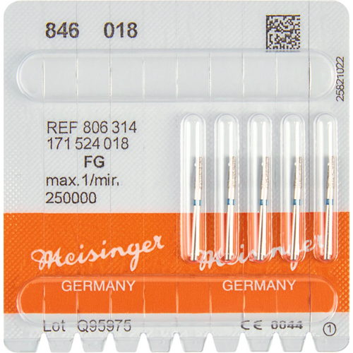 Diamant 846 5 stk. blå, medium, FG, figur 171, kjegle med skarp kant, 6 mm, ISO 018