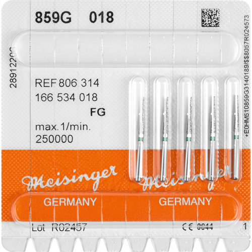 Diamant 859 5 stk grønn grov, FG, figur 166 konisk spiss, 10 mm, ISO 018