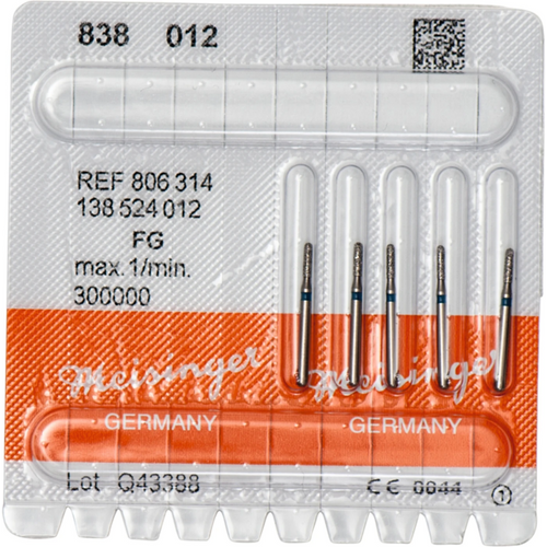 Diamant 838 5 stk blå medium, FG, figur 138 sylinder, 4 mm, ISO 012