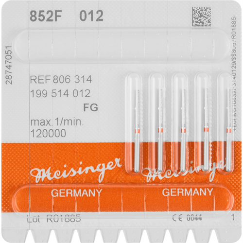 Diamant 852 5 stk. rød fin, FG, figur 199 rund kjegle, 10 mm, ISO 012