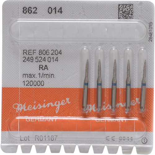 Diamant 862 5 stk. blå medium, RA, figur 249 flamme, 8 mm, ISO 014