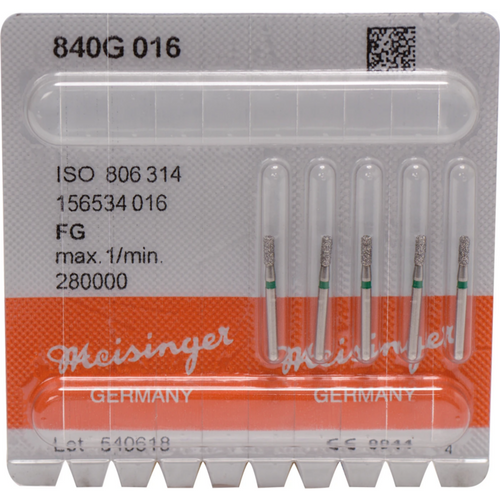 Diamant 840 5 stk grønn grov, FG, fasong 156 avrundet sylinder, 1 mm, ISO 016