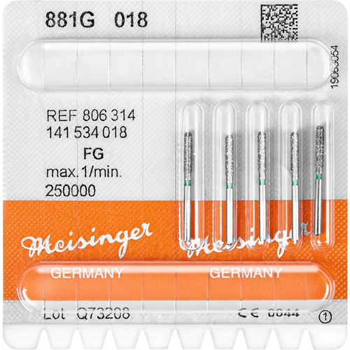 Diamant 881 5 stk. grønn grov, FG, figur 141 Sylinder avrundet, 8 mm, ISO 018