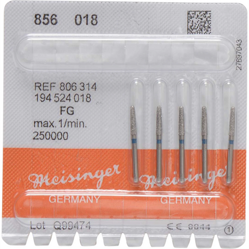 Diamant 856 5 stk blå medium, FG, figur 194 rund kjegle, 8 mm, ISO 018