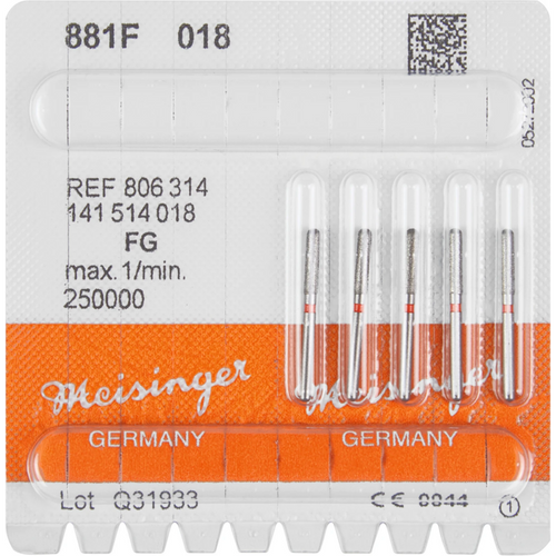 Diamant 881 5 stk. rød fin, FG, figur 141 Sylinder avrundet, 8 mm, ISO 018