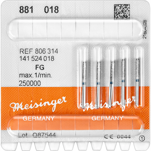 Diamant 881 5 stk blå medium, FG, fasong 141 sylinder avrundet, 8 mm, ISO 018