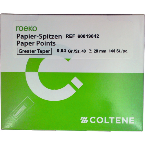 Roeko papirpoints Greater Taper Cell-pack 144 stk. Taper.04 ISO 040