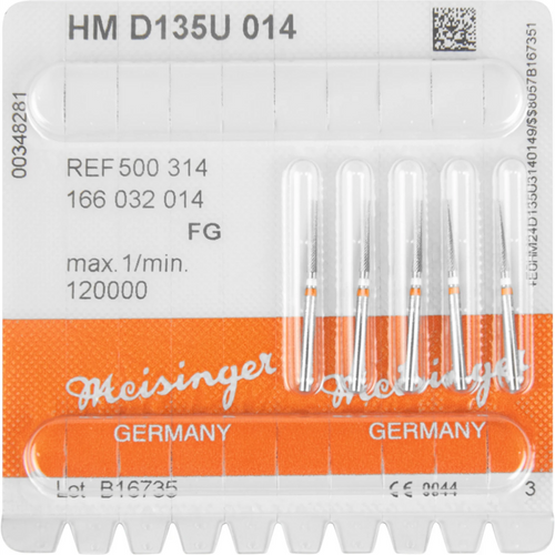 HM Finisher bor D0135 5 hvit/oransje ultrafin, FG, fasong 166 konisk spiss, 9 mm, ISO 014
