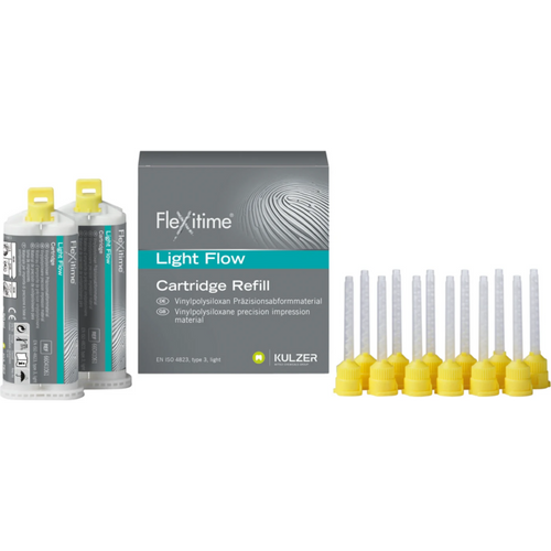 Flexitime Pakning med 2 x 50 ml dobbelpatron Light Flow, tyntflytende, 6 gule blandespisser 1:1