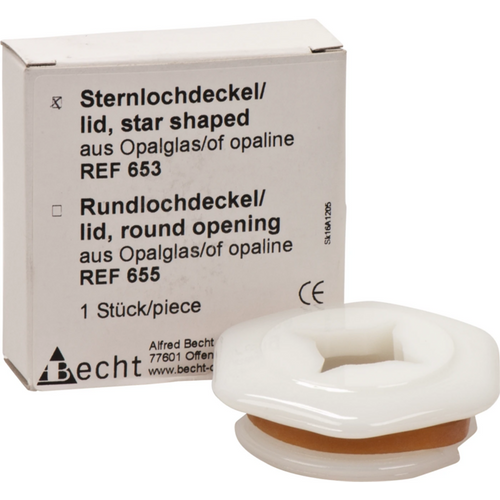 Avfallsbeholder stk. Stjerneformet lokk laget av opalglass, steriliserbar, til avfallsbeholdere