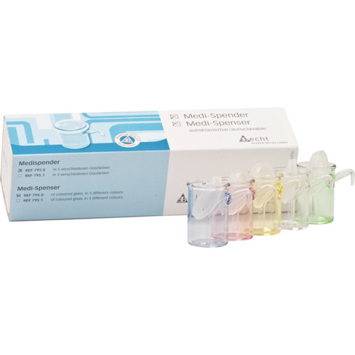 Medi dispenser beholdere assortert 5 stk assortert (klar, gul, rosa, grønn, blå)