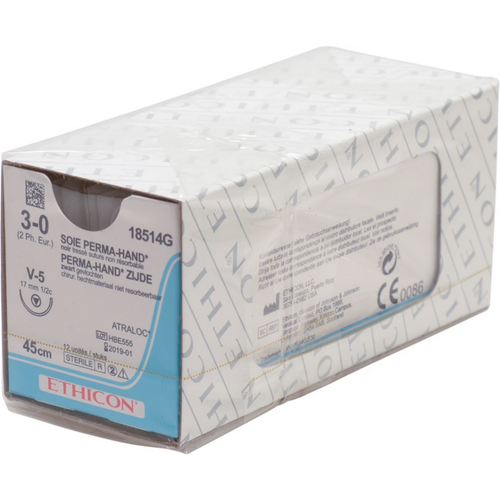 PERMA-HAND SILK 12 stk. svart, 45 cm, V5, USP 3-0, tykkelse 2
