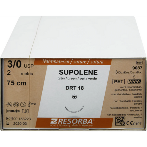 RESORBA Supolene 36 stk., grønn, 75 cm, DRT18, USP 3/0