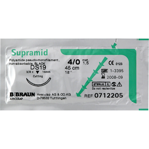 Sutur 36 stk. Supramid, 5 x 45 cm svart, USP 4/0