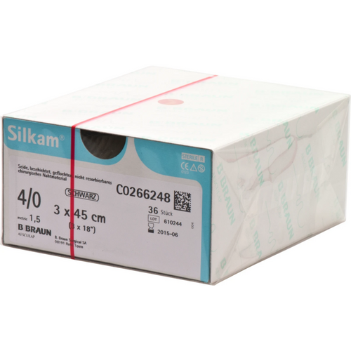 Sutur 36 stk. Silkam, 3 x 45 cm svart, USP 4/0