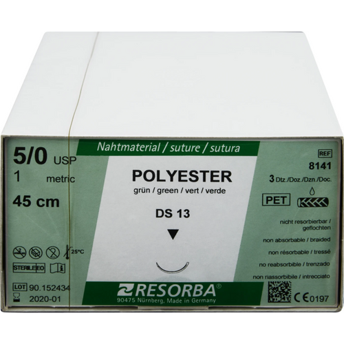 RESORBA Polyester 36 stk, grønn, 45 cm, DS 13, USP 5/0