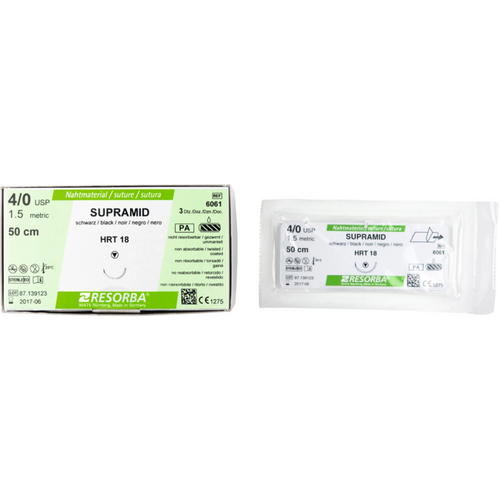 RESORBA Supramid 36 stk., svart, 50 cm, HRT 18, USP 4/0