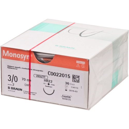 Monosyn 36 stk fiolett, 70 cm, USP 3/0, HR22