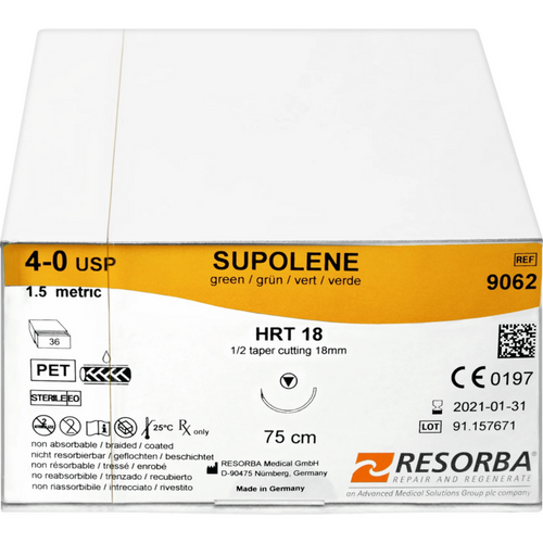 RESORBA Supolene 36 stk., grønn, 75 cm, HRT18, USP 4/0