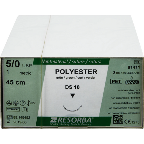 RESORBA Polyester 36 stk, grønn, 45 cm, DS 24, USP 5/0