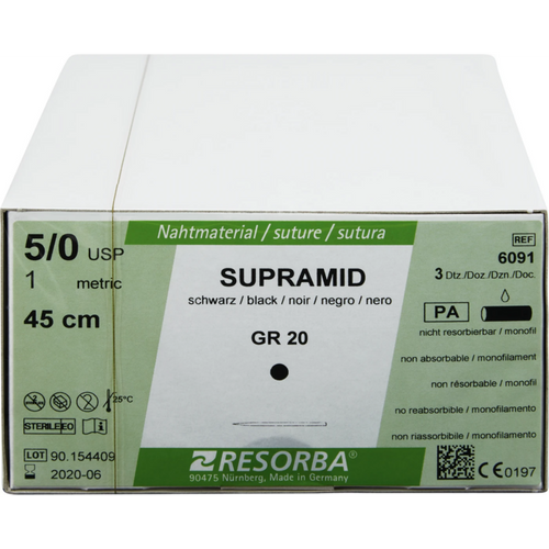 RESORBA Supramid 36 stk., svart, 45 cm, GR 20, USP 5/0