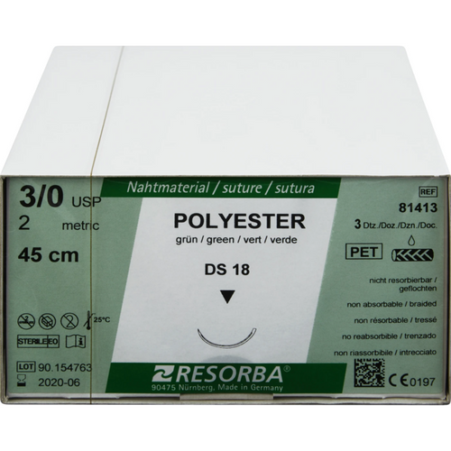 RESORBA Polyester 36 stk, grønn, 45 cm, DS 18, USP 3/0