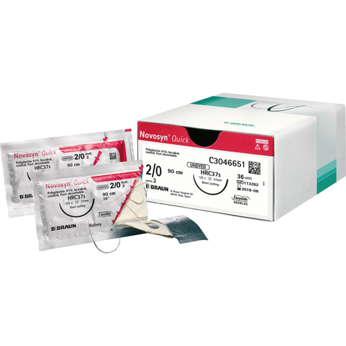 Novosyn QUICK 36 stk ufarget, 90 cm, HR37S, tykkelse 2/0