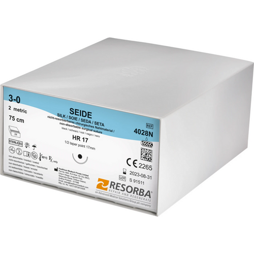 RESORBA sutur  24 stk., svart, 75 cm, HR17, USP 3/0