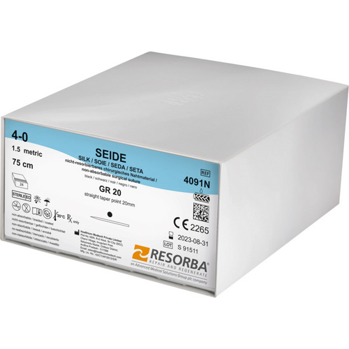 RESORBA sutur  24 stk., svart, 75 cm, GR20, USP 4/0