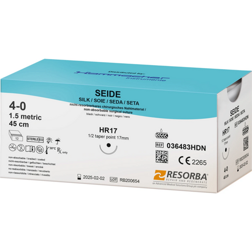RESORBA sutur  12 stk., sort, HR17, USP 4/0