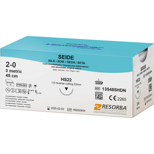 RESORBA sutur  12 stk, svart, HS22, USP 2/0