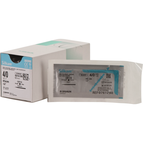 Silkam 12 stk. svart, 45 cm, USP 4/0, GR19