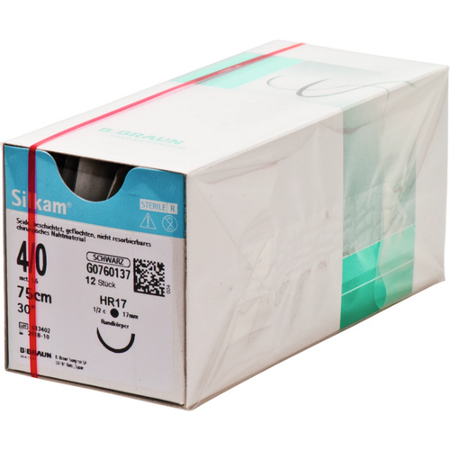 Silkam 12 stk. svart, 75 cm, USP 4/0, HR17