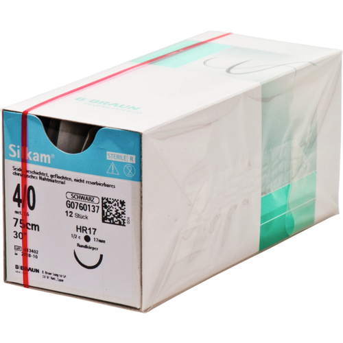 Silkam 12 stk. svart, 75 cm, USP 4/0, HR17