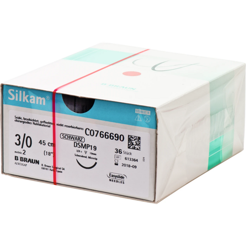 Silkam 36 stk svarte, 45 cm, USP 3/0, DSMP19