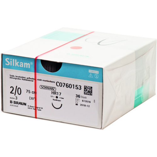 Silkam 36 stk. svart, 75 cm, USP 2/0, HR17