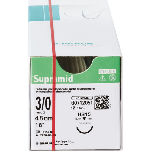 Supramid 12 stk. svart, 45 cm, USP 3/0, HS15