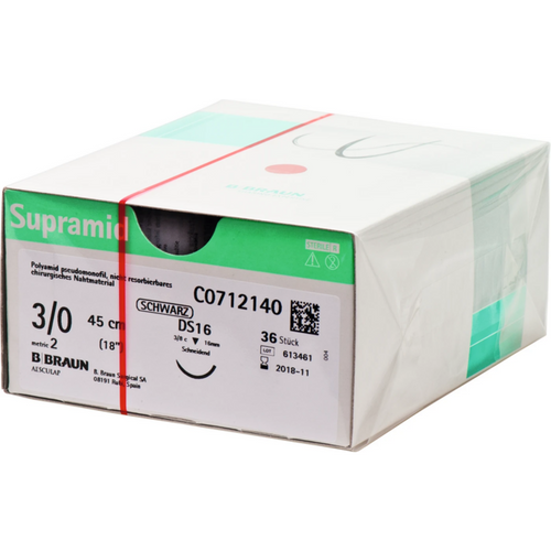 Supramid 36 stk. sort, 45 cm, USP 3/0, DS16