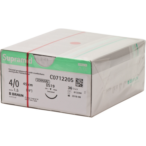 Supramid 36 stk. sort, 45 cm, USP 4/0, DS19
