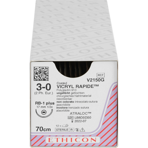 VICRYL RAPIDE 12 stk ufarget, 70 cm, RB1 PLUS, USP 3-0, tykkelse 2