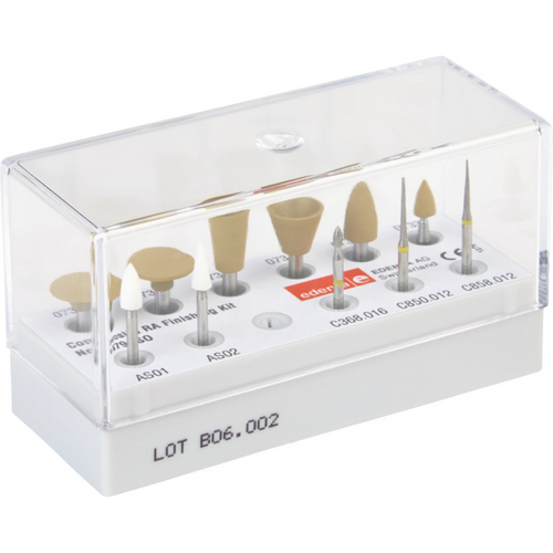 Kompositt finishing kit 2 Arkansas FG-steiner, 3 slipere gul ring FG, 6 polerere RA