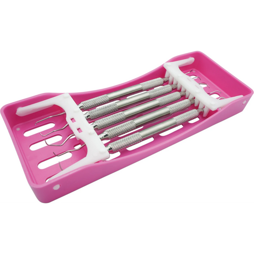Paro sett i SteriWashTray sett S-PK Tray rosa inkludert 5 instrumenter