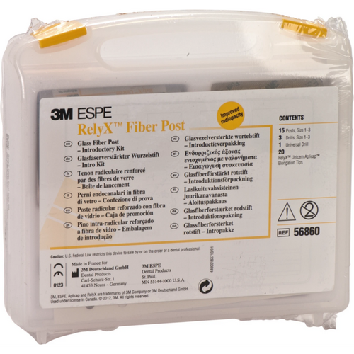 RelyX Fiber Post intro Kit 15 stifter (gul, rød, blå), 4 bor, 20 kanyler