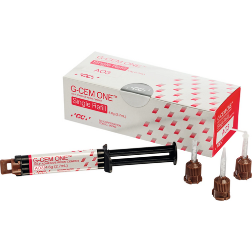 GC G-CEM ONE refill-pakke enkel 4,6 g sprøyte AO3, 8 GC Automix Tips regular, 2 GC Automix Endo Tips
