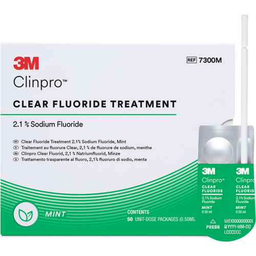 Clinpro Clear Fluoride 50 x 0,5 ml Mint, tilbehør