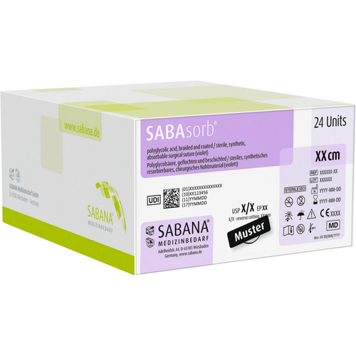SABAsorb 24 stk fiolett, 75 cm, DS-19, USP 2/0, tykkelse 3
