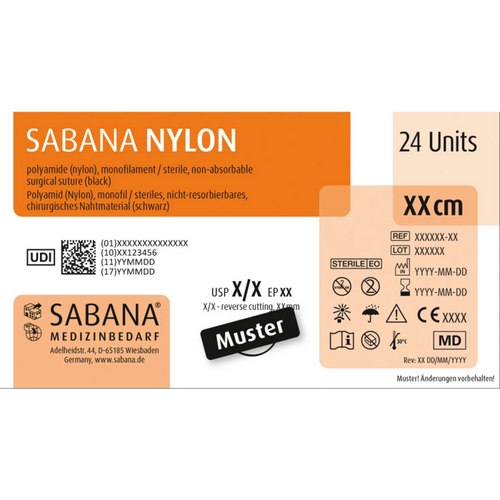 SABANA NYLON 24 stk svart, 75 cm, HR-17, USP 4/0, tykkelse 1,5