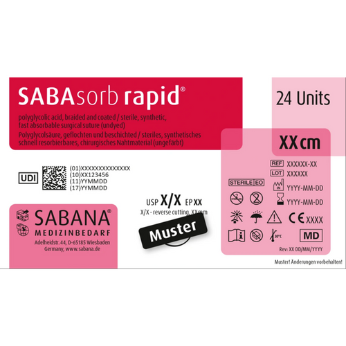 SABAsorb rapid 24 stk ufarget, 45 cm, DS-13, USP 5/0, tykkelse 1