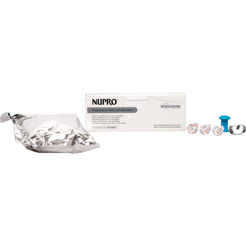 NUPRO med NovaMin 175 x 1,4 g pussepasta appelsin uten fluor, 1 Prophy Grip, 1 ring