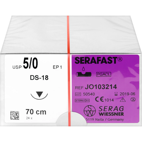 SERAFAST 24 stk, fiolett, trådlengde 70 cm, USP 5/0, 3/8 sirkel, skjærende, DS-18